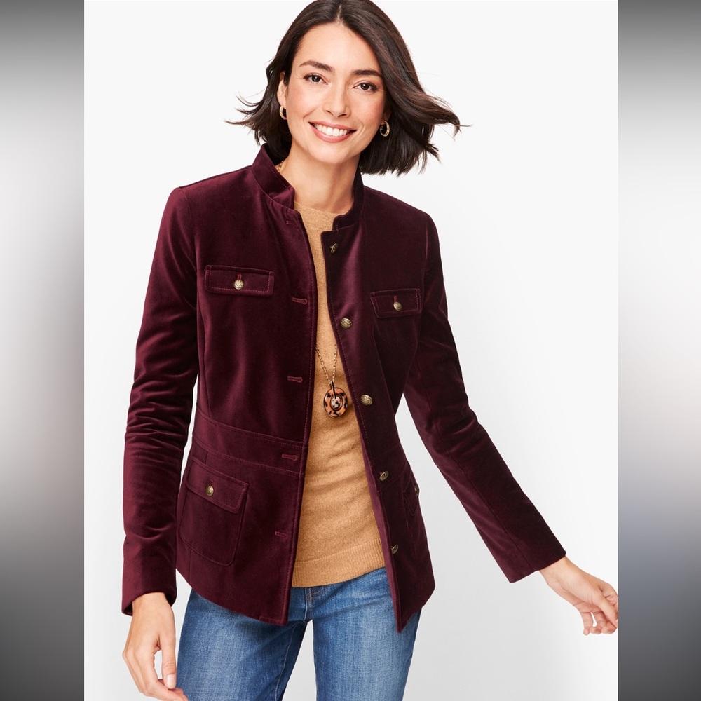 Talbots Women’s Purple Velvet Band‎ Jacket Crest Buttons Patch Pockets 12